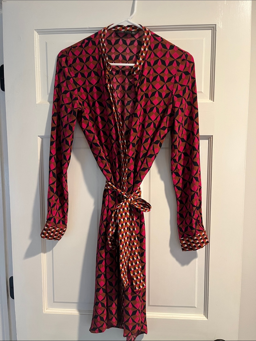 Zara Pink and Black Geometric Wrap Dress